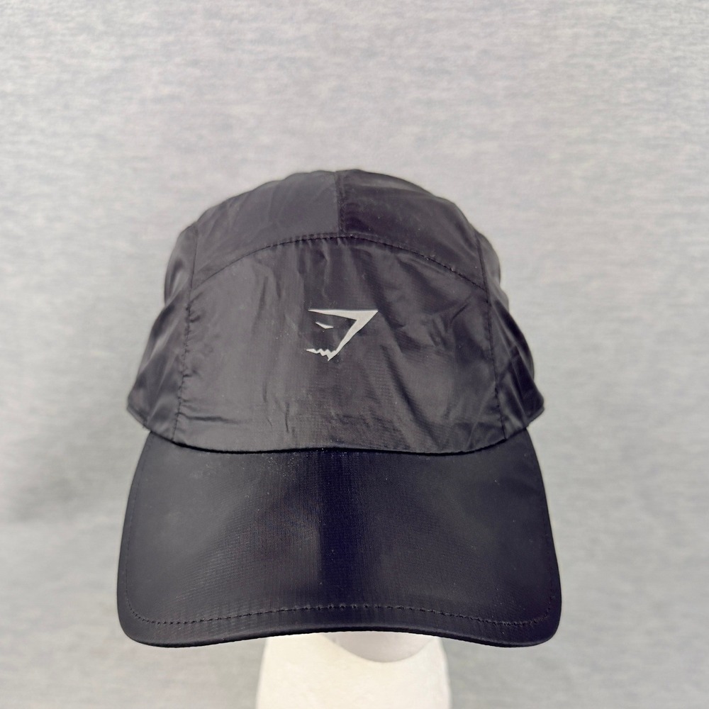 Gymshark Running Hat Mens Black Reflective Logo 5-Panel Nylon Ripstop Cap NEW